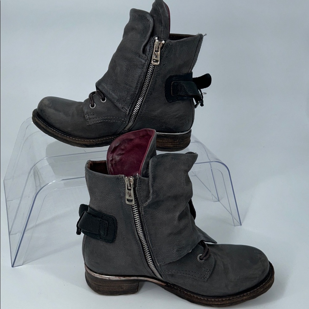 A.S.98 Leather Ankle Boots Gray Buckle Zip Made in Bosnia Size 36 - Picture 9 of 16